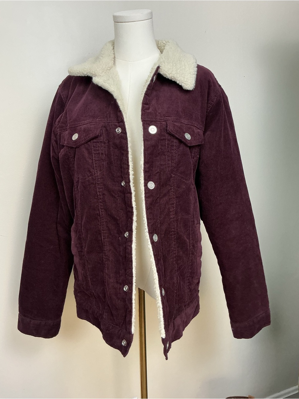 Denim & Flower Plum Corduroy Sherpa Trucker Jacket with Cream Lining Mens Medium